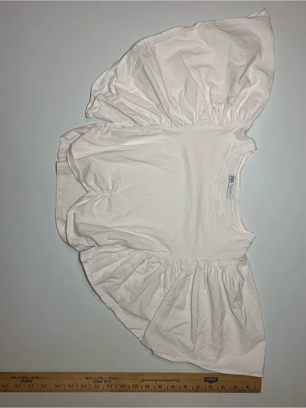 Zara White Puff-Sleeve Short Sleeve Top